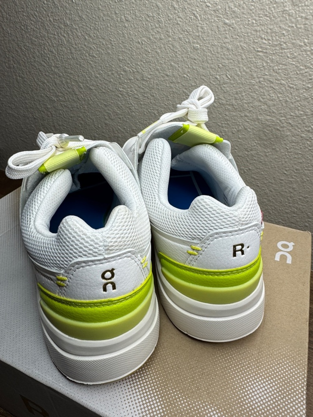 On Running Kids White Sneakers with Neon Lime Accent - Picture 2 of 6